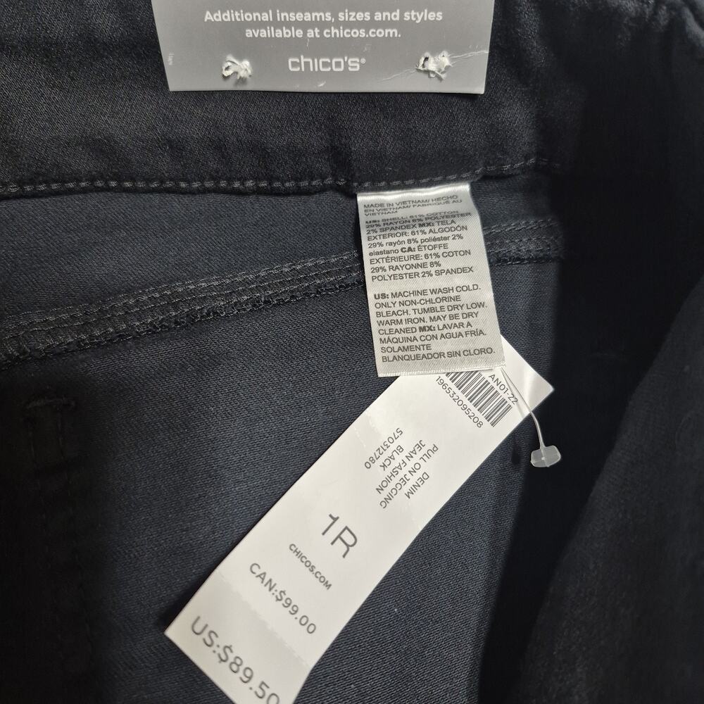 Chico's Denim Pull-on Jegging Women 1 (U.S. 8) Black Jeans Slimming Flattering - Picture 5 of 11